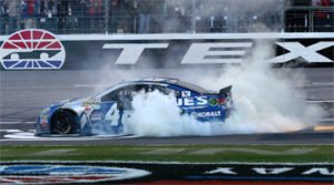 Jimmie Johnson doing a burnout after winning at Texas 2015